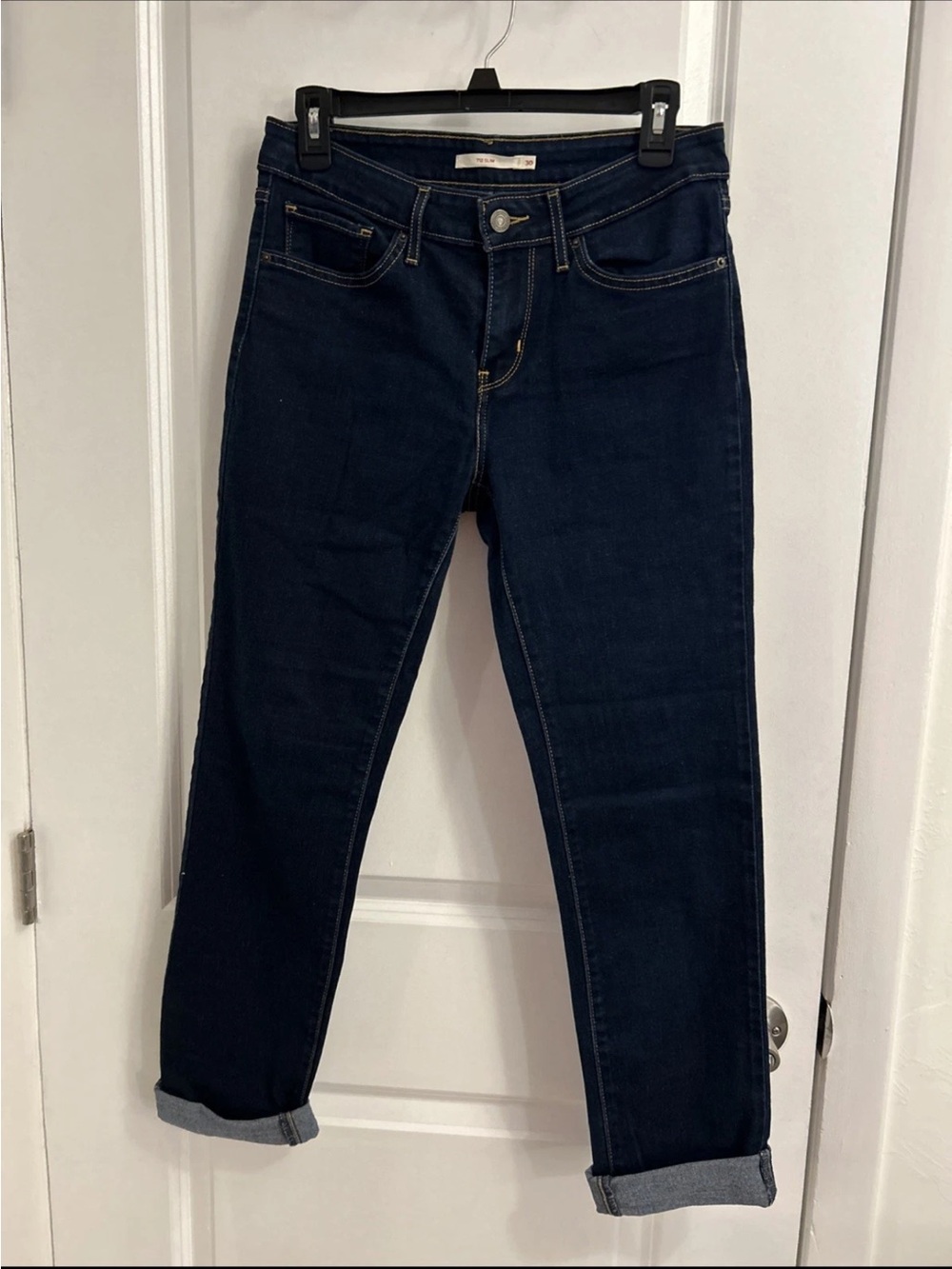 Levi's Dark Indigo Cropped Slim Straight Jeans